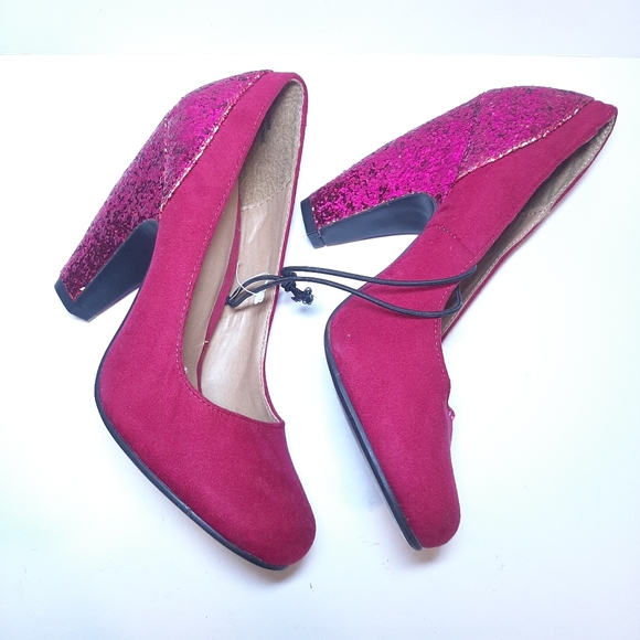 g:21 Gita Faux Suede Glitter Chunky Heels Round Toe Party Club - Picture 4 of 11